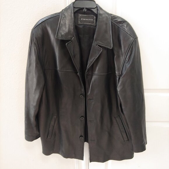 Baracuta Men’s Soft Leather Jacket Size XL Solid Black Button Up Overcoat - Picture 1 of 7